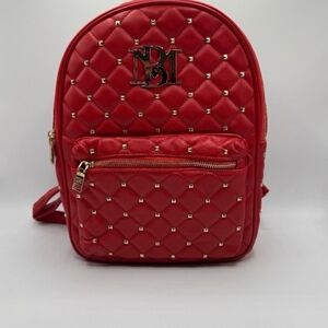 Badgley Mischka Red Quilted Backpack with Gold Studs - FULL SIZE (not mini)